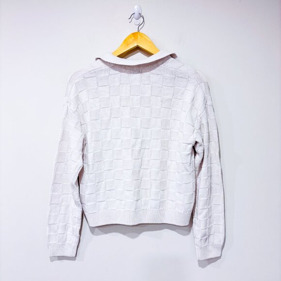 DEFROST Textured Knit Cropped Sweater White | Modern Casual | Small * - Picture 8 of 8
